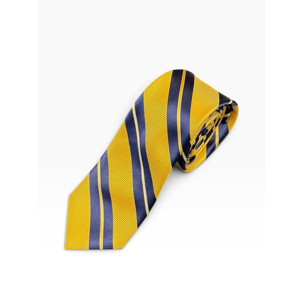 US Polo Assn Mens Tie Yellow Navy Blue White Striped Collegiate